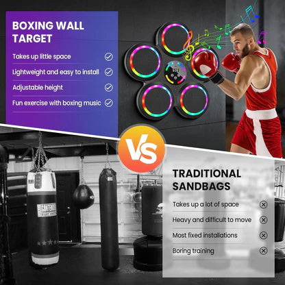 Smart Music Boxing Machine: Wall Mounted Punching Target with LED Lights & Bluetooth for Adults & Kids