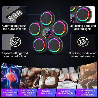 Smart Music Boxing Machine: Wall Mounted Punching Target with LED Lights & Bluetooth for Adults & Kids